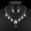 Nuevo conjunto de joyería de moda europea y americana con gotas de agua y hojas de diamantes, collar, cadena de clavícula, pendientes de novia, conjunto de dos piezas, accesorios