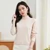 Suéter Hengyuanxiang 100% Lana para Mujer Otoño e Invierno 2025 Nuevo Estilo Color Puro Versátil Cálido Suéter de Cuello Alto Top para Mujer
