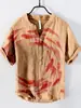 Camisa de Manga Corta con Cuello en V de 3 Botones, Estampado Digital, Paisaje de Carpas 3D Digital con Transferencia de Calor, Transfronteriza Europea y Americana 2024