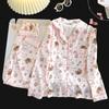 Pijama Infantil de Algodón Nube Transfronterizo para Niñas Primavera y Otoño Cárdigan de Manga Larga con Cuello Solapa Ropa de Casa de Dibujos Animados para Niños Mayores