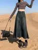 Falda de Mezclilla Gris Cemento para Mujer Falda Larga Diseño Retro Antiguo Sentido 2024 Otoño Nueva Falda