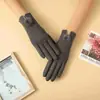 Luvas Femininas de Veludo com Toque de Tela para Primavera, Outono e Inverno, Veludo de Coelho, Simples, Quentes e à Prova de Vento para Esportes ao Ar Livre, Ciclismo e Direção