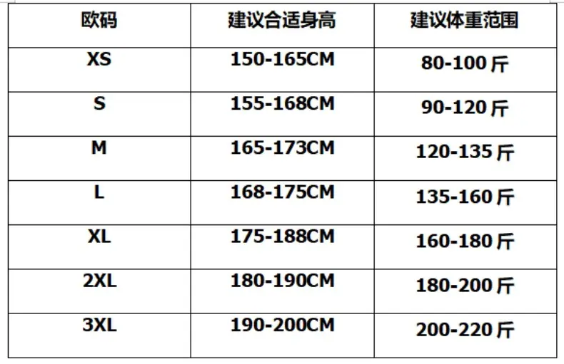 欧码尺码推荐