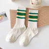 Pantalones de tiburón con calcetines para mujer estilo INS, calcetines deportivos a rayas blancas y negras para mujer, calcetines de estudiante de caña alta, estilo celebridad de internet, otoño e invierno