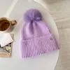 Chapéu de Tricô com Bola de Pelo Estilo Igual ao da Xinzilei Jovem para Mulheres no Outono e Inverno Chapéu Quente de Lã Chapéu de Algodão Bege