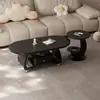 Mesa de centro ovalada moderna de pizarra de lujo ligero para sala de estar, sensación de alta gama para espacios pequeños, mesa auxiliar móvil simple y de alta gama