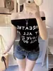 5131 # Estilo Nuevo de Verano Estilo Puro Deseo Camiseta de Manga Corta con Estampado de Letras de Un Hombro para Mujer Ajuste Delgado Top Todo en Uno con Almohadillas en el Pecho