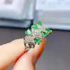 Anillo de Esmeralda Natural Popular al por Mayor de Fábrica Plata S925 Incrustado con Piedra Principal 3*4 Joyería de Lujo Venta Directa de Fábrica