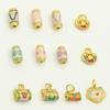 Cuentas de cubo de esmalte dorado y arena de larga duración, cuentas de circón, accesorios para collar y pulsera de bricolaje, accesorios colgantes con candado de longevidad