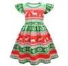 Vestido de Navidad de Manga Voladora para Niños de Venta Caliente Transfronteriza Vestido de Princesa con Estampado Digital 3D de Copo de Nieve Papá Noel para Mujer