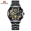 Reloj de calendario calado para hombre transfronterizo, reloj multifuncional para hombre con banda de acero incrustada de diamantes, resistente al agua, venta al por mayor