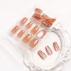 Uñas Sencillas Desmontables Estilo Ojo de Gato Cortas para Otoño e Invierno, Manicura Elegante y Aclarante, Uñas Postizas de Alta Gama Desmontables, Parches para Uñas Postizas