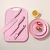Kit de Faca de Segurança Infantil para Jardim de Infância Educação Infantil Talheres Faca de Plástico Faca de Ensino para Frutas Kit de Faca de Plástico com Tábua de Corte