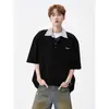 Camiseta de Manga Corta con Cuello Polo Falsa de Dos Piezas de Marca de Moda para Hombre, Verano, Corte Holgado, Estilo Americano, Sensación de Alta Calidad, Camiseta de Media Manga