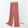 Calça Feminina de Algodão Fina Plus Size para Primavera/Verão, Perna Larga com Cordão na Cintura Elástica, Bolsos, Calça para Casa, Calça Casual Anti-Mosquito para Uso ao Ar Livre