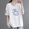 Comércio Exterior Transfronteiriço Roupas de Verão para Mães Estampadas Decote V Solto Tamanho Grande Casual Elegante Camiseta Feminina para Mulheres de Meia-Idade