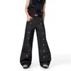 Streetwear Americano Design Industrial Pesado Multi-Bolsos Jeans Original Unissex Decoração de Metal Cor Original Calça de Perna Larga Tendência