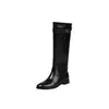 Botas de caballero con hebilla de cuero de vaca de estilo británico 2026 invierno grueso tacón bajo punta redonda cuero genuino tubo alto botas largas para mujer