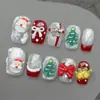 Uñas Vestibles Navideñas Transfronterizas Hechas Completamente a Mano Pegatinas de Uñas Artísticas de Papá Noel y Copos de Nieve Uñas Postizas Decorativas Cortas Extraíbles