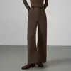 Calça de Perna Reta com Caimento Relaxado Estilo Preguiçoso para Mulheres Nova Coleção Primavera 2026 Calças Casuais Simples Calças de Lã Wide-Leg