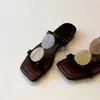 Sandalias de una tira estilo francés de nicho para mujer, de punta abierta y cuadrada, elegantes zapatos romanos, sandalias planas de playa