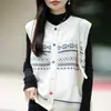Chaleco Cardigan de Punto Otoño Invierno para Mujer Cuello Redondo Jacquard Fair Isle Sin Mangas Chal Suelto Versátil Chaleco Suéter para Vestir