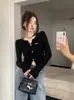 Top térmico negro de cuello en V Pure Desire para mujer, suéter de punto ajustado, nueva colección otoño 2025, diseño elegante y único para un look moderno