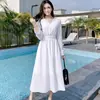 Vestido de Punto con Mangas de Linterna y Cuello en V para Otoño e Invierno Transfronterizo Nuevo Estilo para Mujer Ins Súper Hada Estilo Suave Adelgazante Vestido Largo