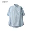 Roupa Masculina APO Camisa Masculina de Listras Verticais de Manga Curta Transfronteiriça, Camisa Top Solta de Textura Fina de Verão de Alta Qualidade