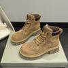 Botas Martin ahuecadas de estación europea para mujer 2023 verano nuevas cuero suave vintage botines para mujer forro polar de vaca botines al tobillo esmerilados