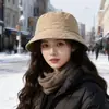 Sombrero de Pescador Acolchado Estilo Coreano para Mujer en Invierno, Sombrero de Cubo Cálido Adelgazante, Sombrero Versátil Ultraligero de Alta Calidad
