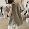 Camisa Plissada Irregular Verão Novo Estilo Solto Cobertura Emagrecedor Gola Redonda Simples Design de Nicho Manga Curta Top Feminino