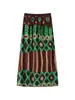Saia midi com estampa étnica retrô inspirada em Miyake para mulheres, coleção de outono, saia longa texturizada de cintura alta, cobre os quadris e valoriza todos os tipos de corpo