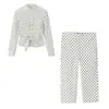 Comércio Exterior Transfronteiriço Roupas Femininas Estilo Europeu e Americano Moda Jaqueta Estilo Camisa de Bolinhas Calça Capri de Bolinhas Conjunto de Calças Casuais