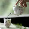 Tetera de Cerámica Pintada a Mano con Mariposas de las Dinastías Tang y Song, Juego de Té Kung Fu para Uso Doméstico, Tetera de Mano con Filtro de Agujeros Redondos, Tetera Pintada de Porcelana Blanca