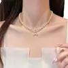 Collar de Cadena para Clavícula de Mujer con Perlas Redondas Espaciadoras, Ojo de Gato con Diamantes Completos, Cola de Pez, Estilo de Lujo Ligero, Diseño de Nicho, Temperamento