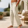 Calça esportiva casual masculina de algodão, cor sólida, respirável, texturizada, confortável, corte reto, solta, longa, feita sob medida para férias na Europa e América