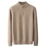 Nuevo suéter de otoño e invierno para hombre, cuello medio alto con cremallera, básico de manga larga, casual de negocios, para jóvenes, 100% lana, suéter grueso
