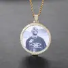 Moldura de Foto Redonda com Tampa Flip-Top Tendência Transfronteiriça Hip-Hop Europeu e Americano Pingente de Foto Colar Moldura de Foto Comemorativa Zircônia Incrustada em Cobre Personalização