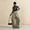 Jeans de estructura de panel retro americano, nuevos pantalones casuales de pierna ancha suelta de alta calle con curva, admite envío directo