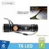 Lanterna LED Potente Com Cabeça de Carregamento USB na Cauda Zoomável à prova d'água Tocha Luz Portátil 3 Modos de Iluminação Bateria Embutida
