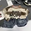 Traje Infantil Tie-Dye Letra Manga Corta Verano Nuevo Estilo Bebé Niño Lindo y Elegante Casual Deportivo Conjunto de Dos Piezas
