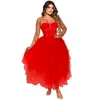 X5709 Producto Nuevo Aliexpress Amazon Moda Europea y Americana Color Sólido Tubo con Pedrería Vestido de Malla Esponjoso Ropa para Mujer