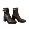 Piel de Vaca en Stock~Hong Kong Lujo Ligero Punta Cuadrada Silenciosa Versátil Nuevo Adelgazante 2025 Botas para Mujer con Tacón Grueso Suela Botas Estilizadas
