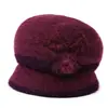 Sombrero de invierno para mujeres de mediana edad y ancianas, cálido con forro de terciopelo, gorro de lana tejido, protección contra el frío para señoras mayores, sombrero de algodón de ala ancha con pelo de conejo