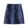 Saia Jeans A-Line Estampada Azul para Mulheres 2026 Verão Nova Cintura Alta Emagrecedora Versátil Curta Casual Que Marca o Quadril