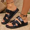 26 Nuevas Sandalias de Suela Gruesa de Verano para Mujer, Transfronterizas, Talla Grande, de Una Tira con Velcro, Bloques de Color, Calzado Casual para Exteriores, Versátil