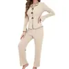 Comercio Exterior Transfronterizo Otoño e Invierno Europeo y Americano Pijama para Mujer con Solapa Lazo Moda Sexy Manga Larga Pantalones Traje de Casa para Mujer