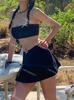 4 Colores] Estilo Coreano Sexy Sin Tirantes Lindo Abertura Vacaciones Junto al Mar Estilo Ins Conjunto de Tres Piezas Falda Bikini de Aguas Termales