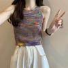 Verão Transfronteiriço Novo Estilo Coreano Slim-fit Emagrecedor Vintage Tie-dye Colorido Lã Tecida Gola Halter Camisola Roupas Femininas